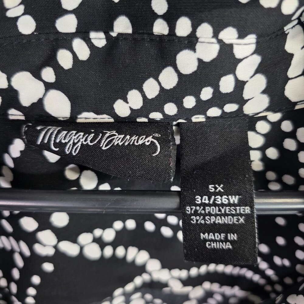 Womens Maggie Barnes Black & White Dotted Blouse Button Up Polyester Stretch 5X - Picture 2 of 6